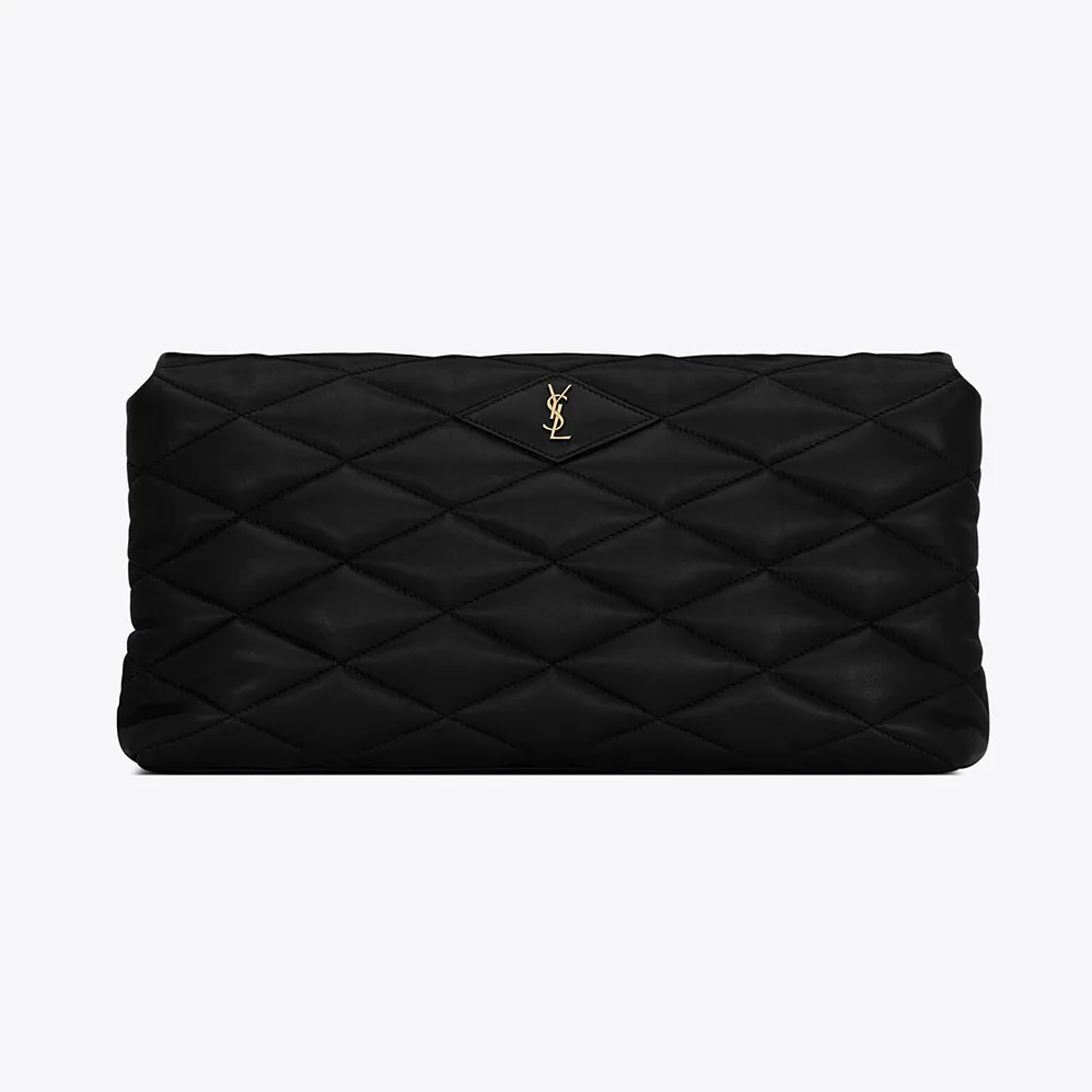 Saint Laurent YSL Sade Puffer Envelope Clutch in Lambskin for Women in Black