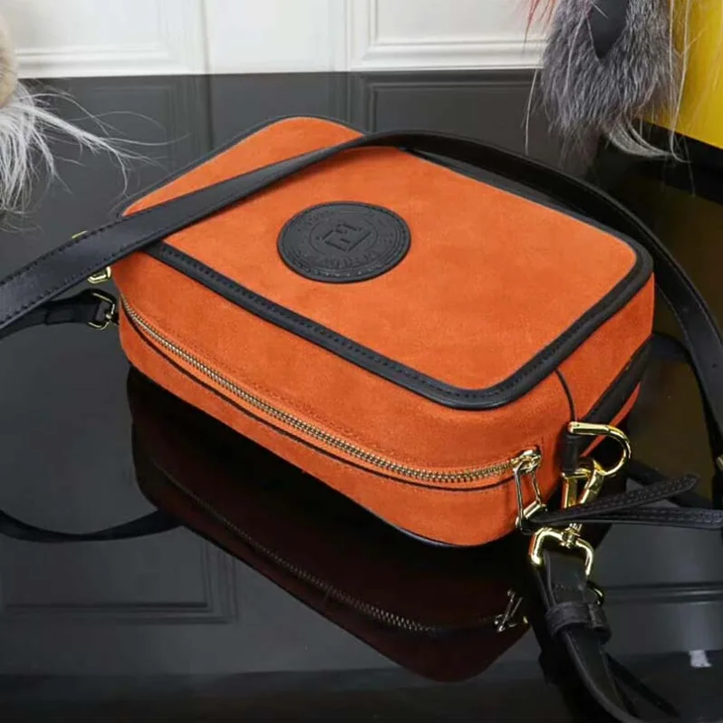 Fendi Mini Camera Case Natural-Color Suede Bag for Women in Brown Fendi Mini Camera Case Natural-Color Suede Bag for Women in Brown