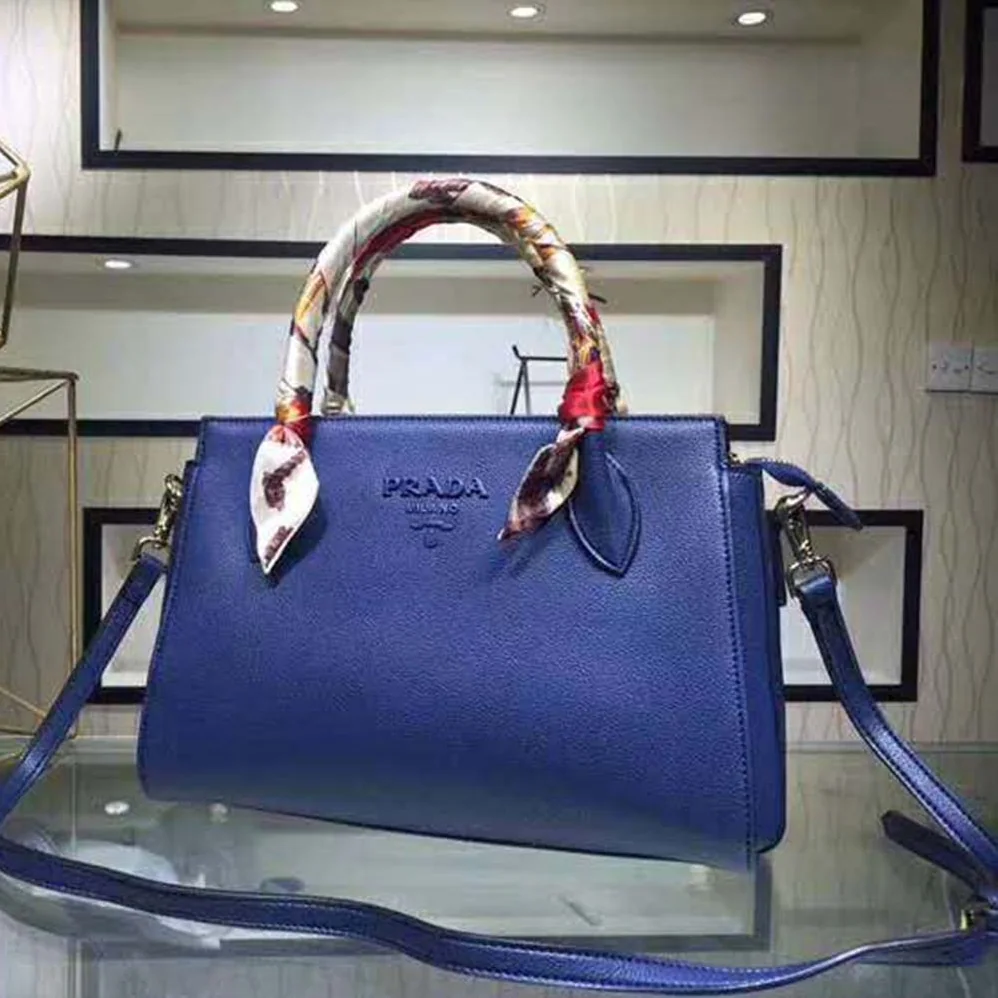 Prada Monochrome Handbag In Saffiano And Calf Leather in Navy Prada Monochrome Handbag In Saffiano And Calf Leather in Navy