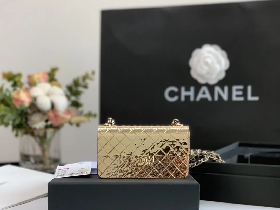 Chanel Evening Flap Bag Small Crossbody in Gold Metalic Gold Hardware Chanel Evening Flap Bag Small Crossbody in Gold Metalic Gold Hardware
