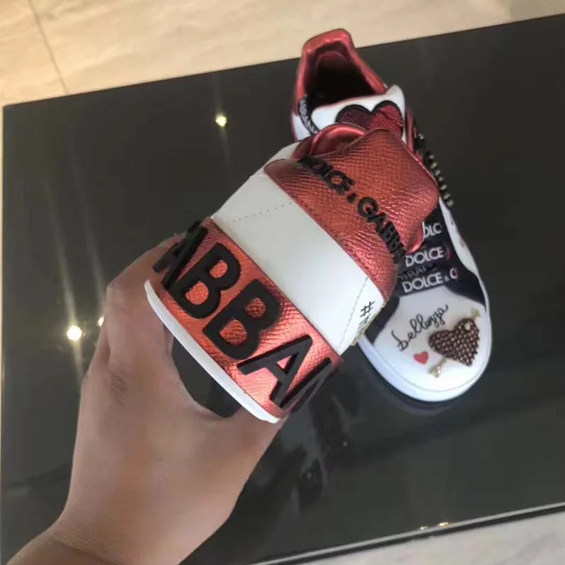Dolce Gabbana D&G Shoes Portofino Sneakers in Printed Nappa Calfskin with Patch and Applications for Women Dolce Gabbana D&G Shoes Portofino Sneakers in Printed Nappa Calfskin with Patch and Applications for Women