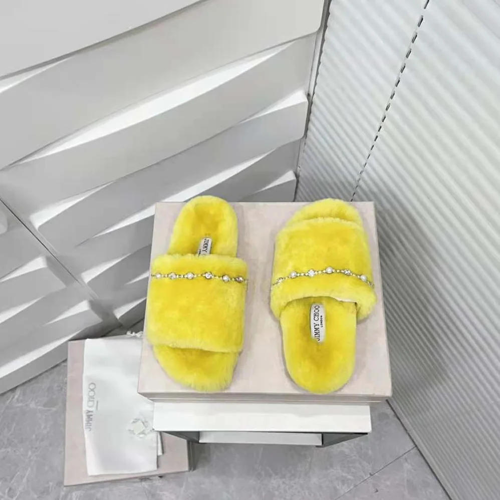 Jimmy Choo Acinda Slipper Lime Shearling Slippers with Crystal and Pearl Detailing for Women Jimmy Choo Acinda Slipper Lime Shearling Slippers with Crystal and Pearl Detailing for Women