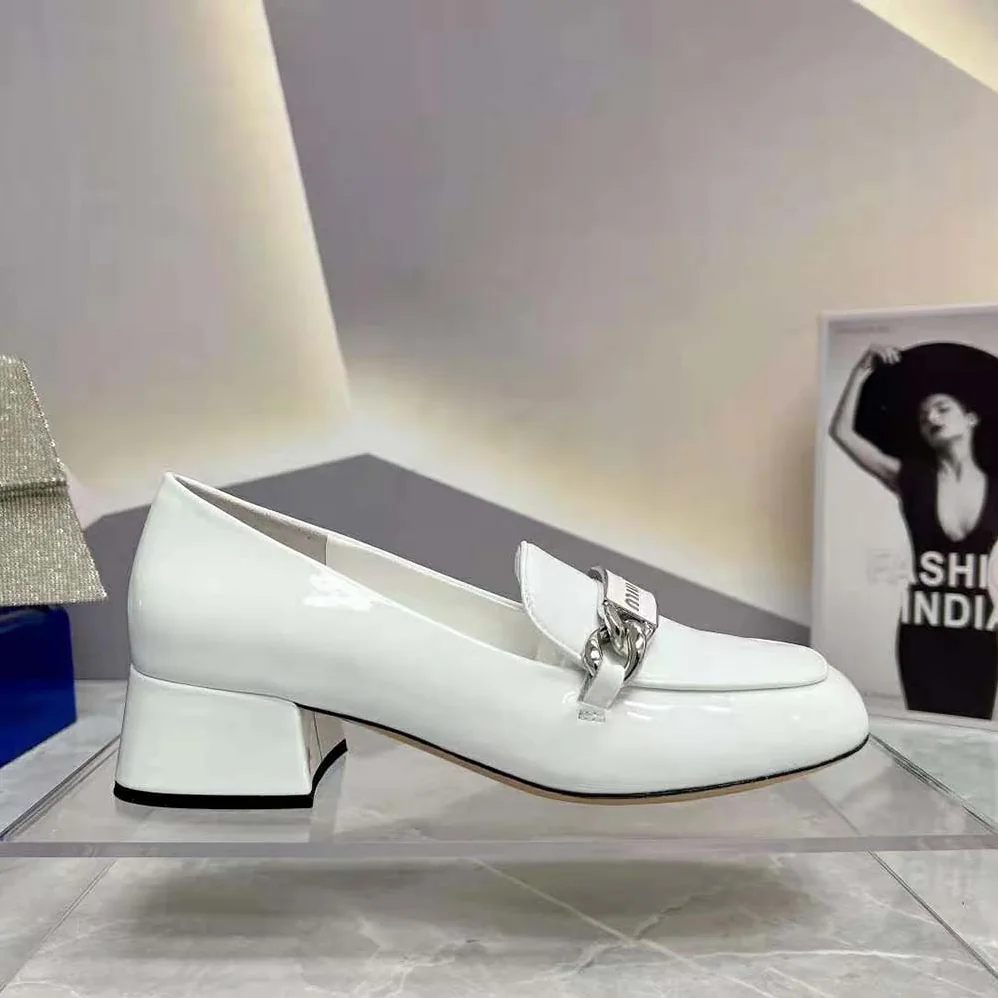 Miu Miu Patent Leather Loafers in 35 mm Heel Height for Women in White Miu Miu Patent Leather Loafers in 35 mm Heel Height for Women in White