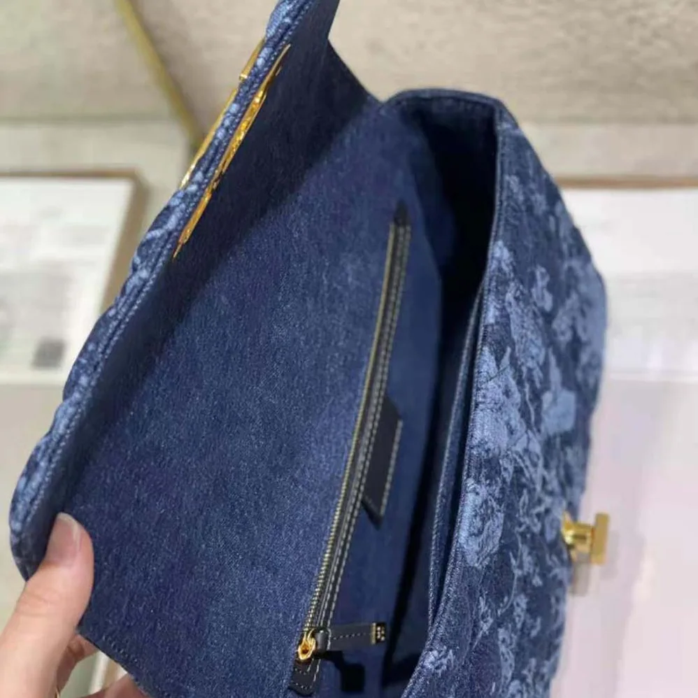 Dior Large Dior Caro Bag Blue Dior Flowers Cannage Denim for Women Dior Large Dior Caro Bag Blue Dior Flowers Cannage Denim for Women