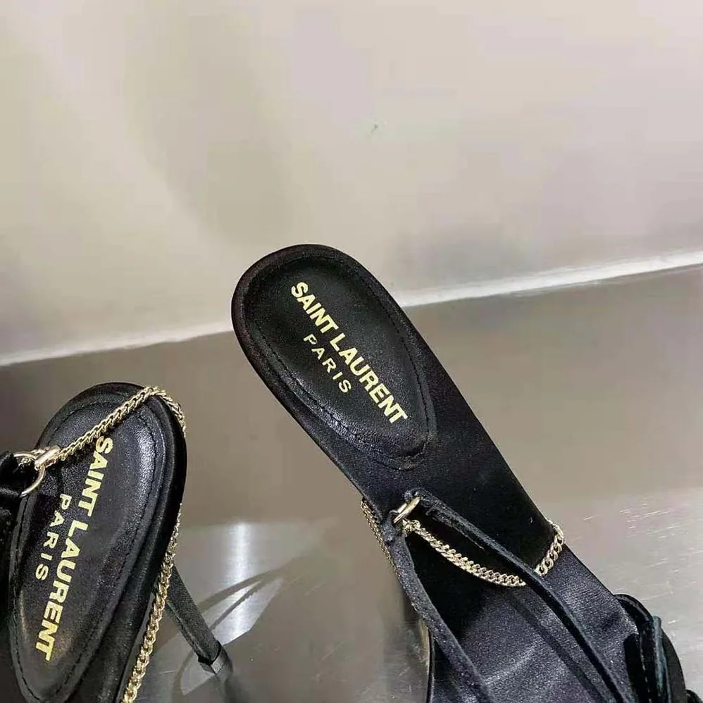 Saint Laurent YSL Melody Sandals in Crepe Satin for Women in Black Saint Laurent YSL Melody Sandals in Crepe Satin for Women in Black