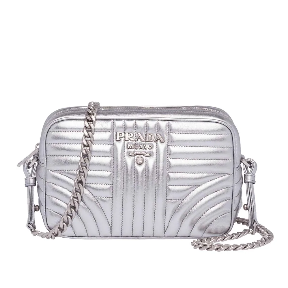 Prada Diagramme Leather Shoulder Bag for Women in Silver Prada Diagramme Leather Shoulder Bag for Women in Silver