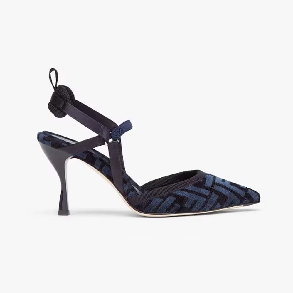 Fendi Colibrì Lite High-heeled Blue FF Chenille Slingbacks for Women
