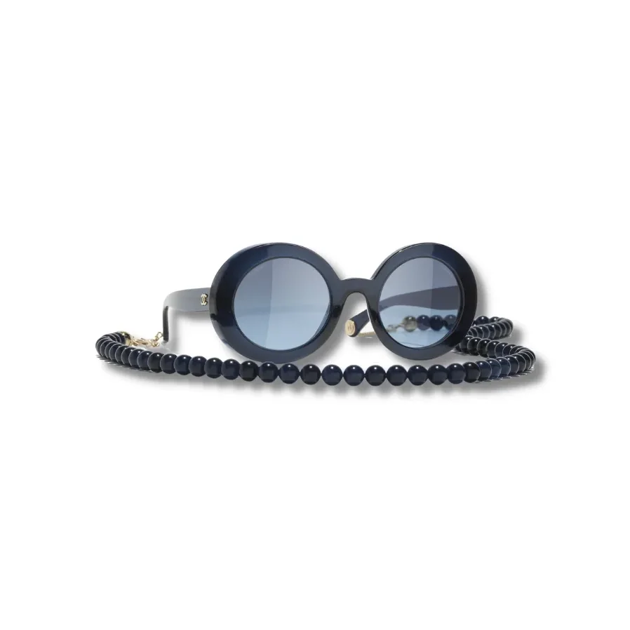 Chanel Round Sunglasses Dark Blue And Gold