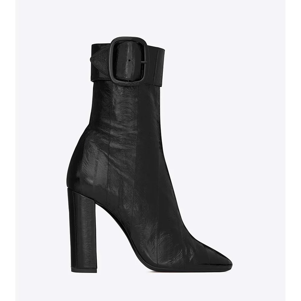 Saint Laurent YSL Shoes Joplin Buckle Bootie in Eel 10.5cm Heel for Women in Black Saint Laurent YSL Shoes Joplin Buckle Bootie in Eel 10.5cm Heel for Women in Black
