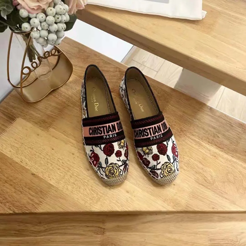 Dior Granville Espadrille White Multicolor Florilegio Embroidered Cotton for Women