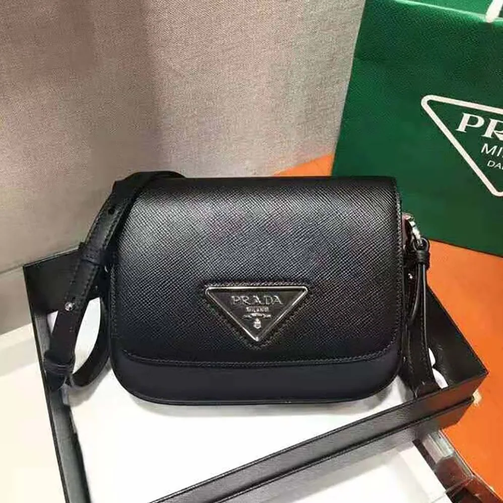 Prada Saffiano Leather Prada Ldentity Shoulder Bag for Women in Black