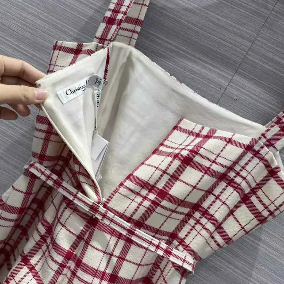 Dior Short Dress Raspberry and White Check n Dior Pop Wool Twill for Women Dior Short Dress Raspberry and White Check n Dior Pop Wool Twill for Women