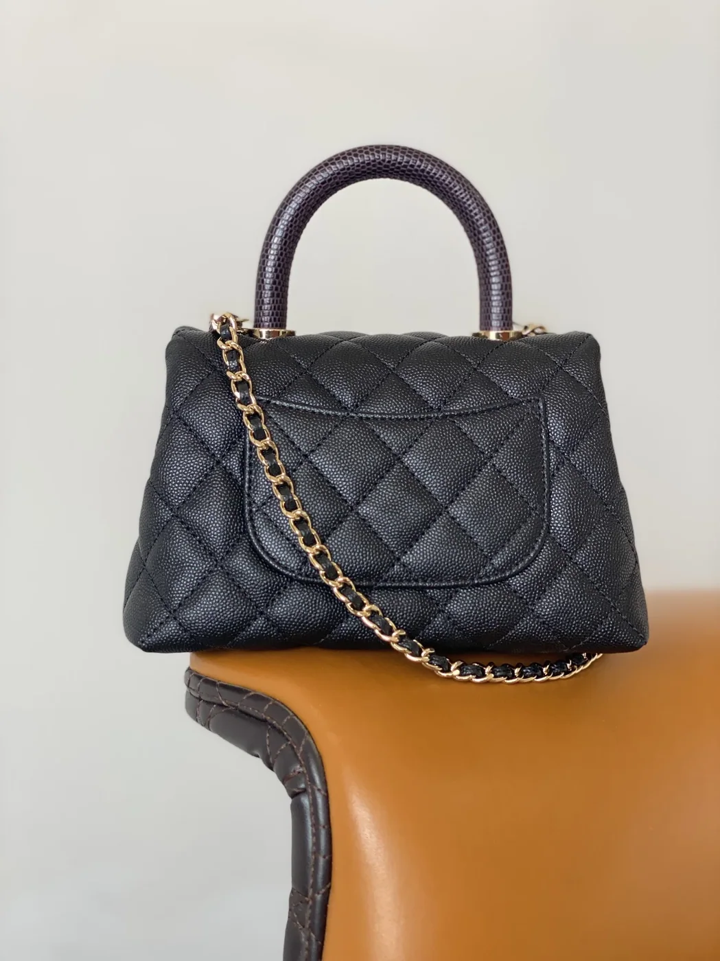 Chanel Coco Mini Bag Mini Top Handle Bag in Black Gold Hardware