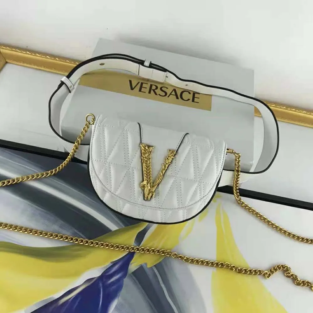 Versace Virtus Quilted Belt Bag in Calfskin Leather for Women in White