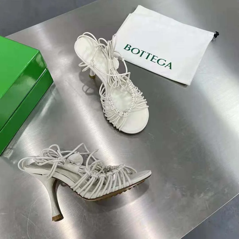 Bottega Veneta Dot Leather Sandals for Women in White