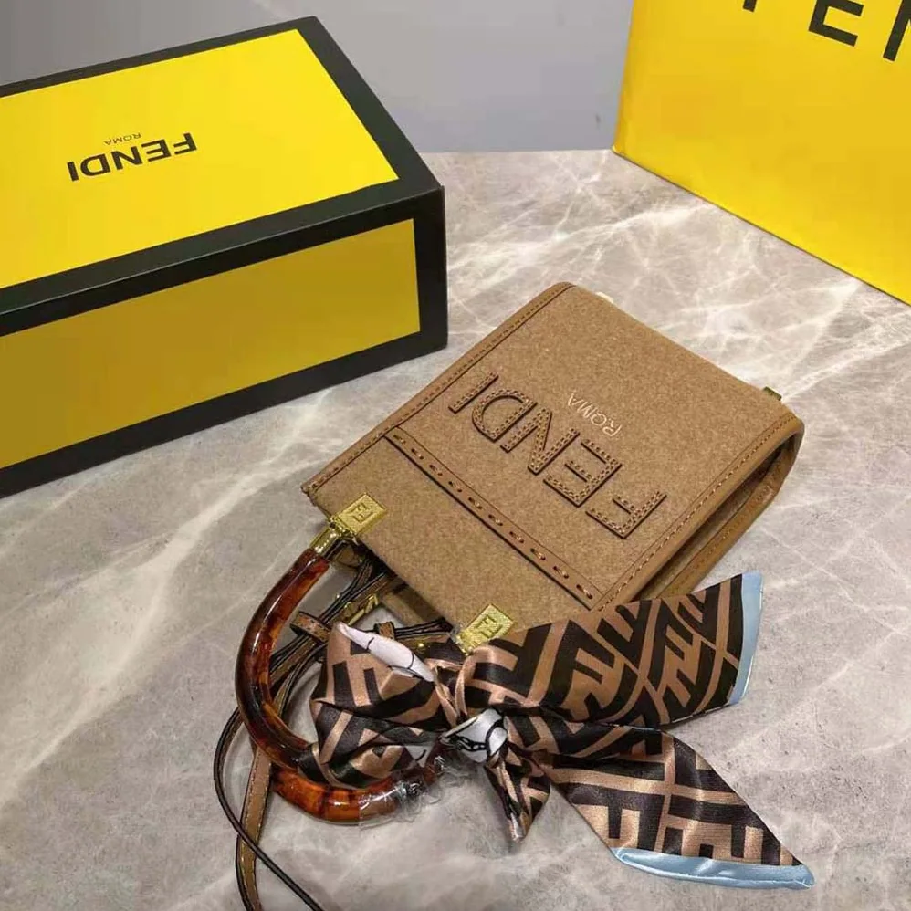 Fendi Mini Sunshine Shopper Brown Flannel Mini for Women in Bag