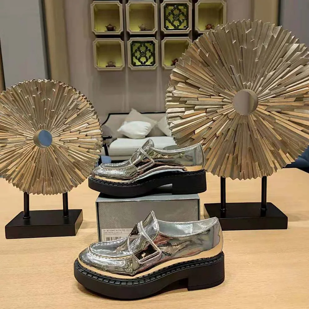 Prada Metallic Leather Loafers for Women in Silver Prada Metallic Leather Loafers for Women in Silver