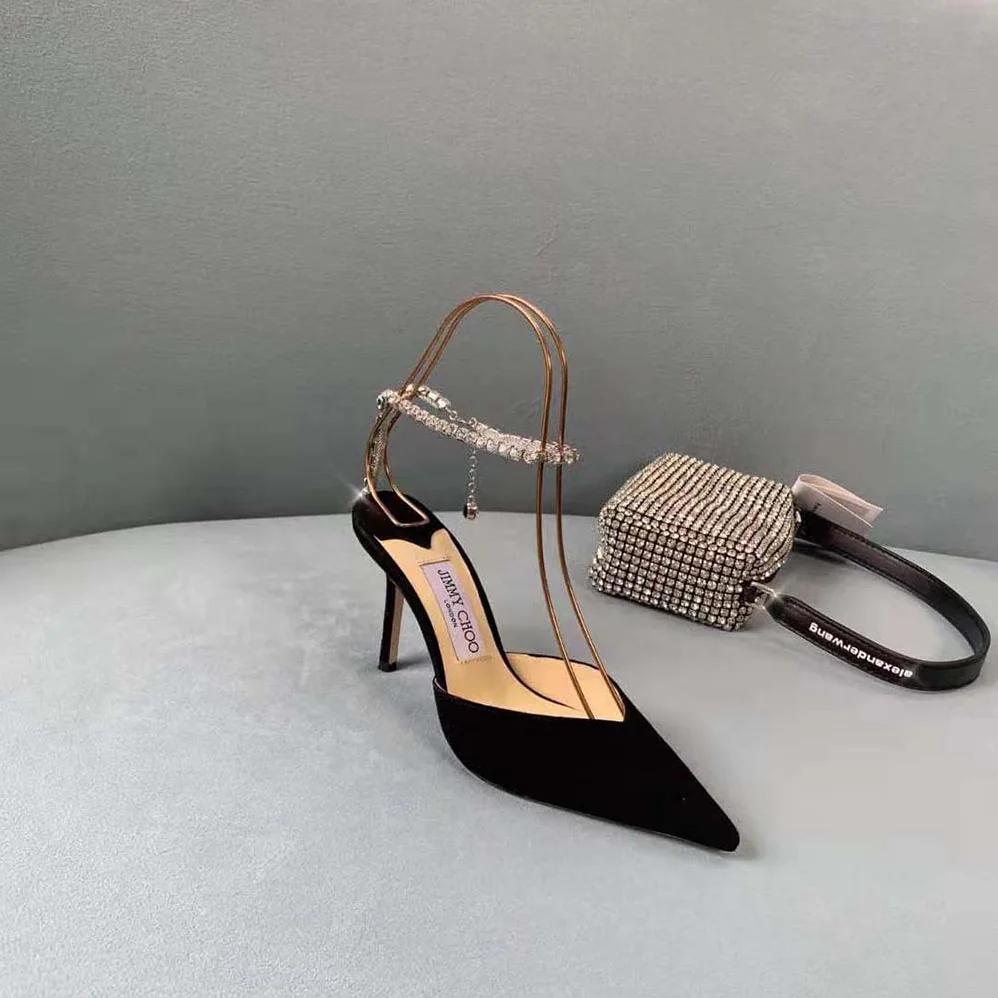 Jimmy Choo Saeda 100 Black Suede Pumps with Crystal Embellishment for Women