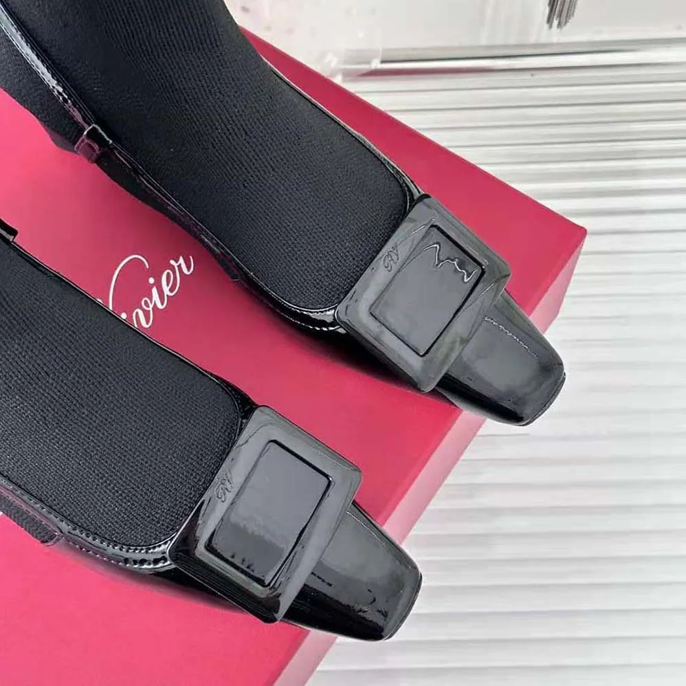 Roger Vivier Belle Vivier Sock Lacquered Buckle Ankle Boots in Patent Leather for Women in Black Roger Vivier Belle Vivier Sock Lacquered Buckle Ankle Boots in Patent Leather for Women in Black