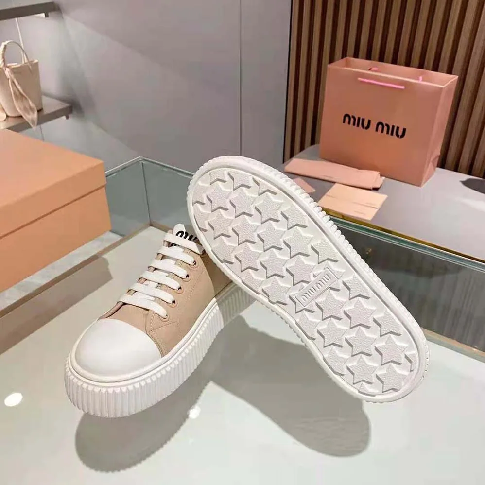 Miu Miu Denim Sneakers EVA Sole with Logo for Women in Pink Miu Miu Denim Sneakers EVA Sole with Logo for Women in Pink