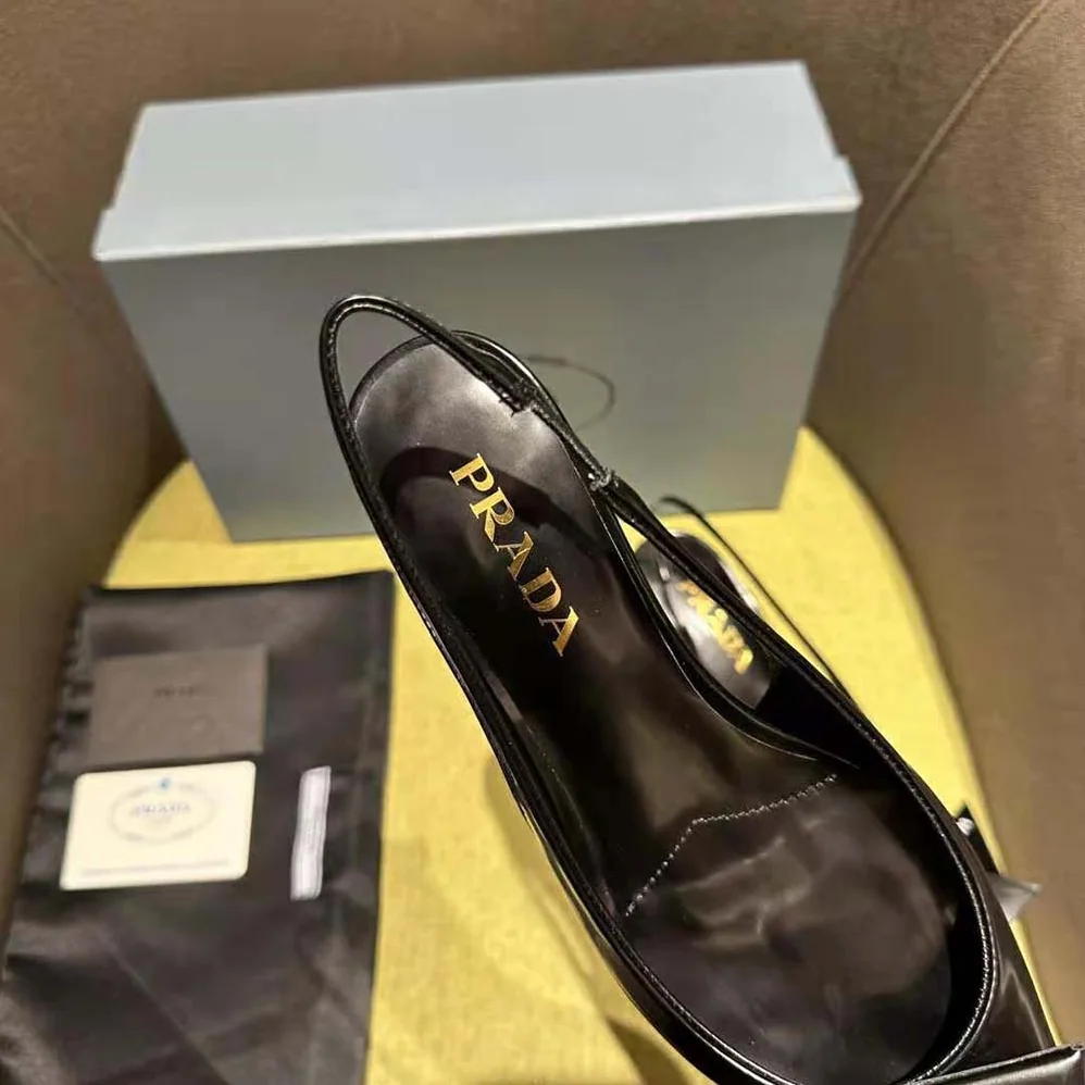 Prada Brushed Leather Slingback Pumps for Women in Black Prada Brushed Leather Slingback Pumps for Women in Black