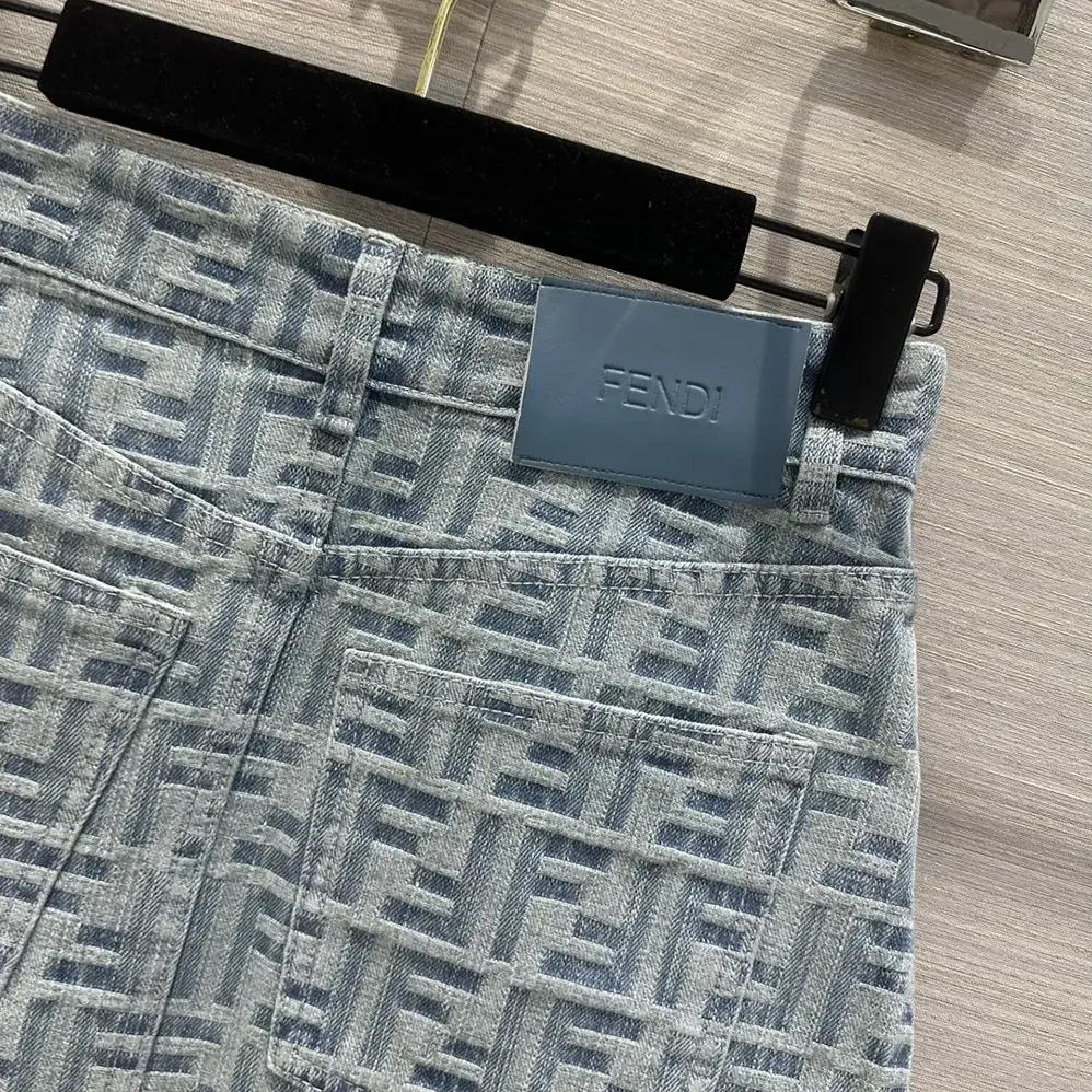 Fendi Jeans Skirt Light Blue FF Denim Skirt for Women
