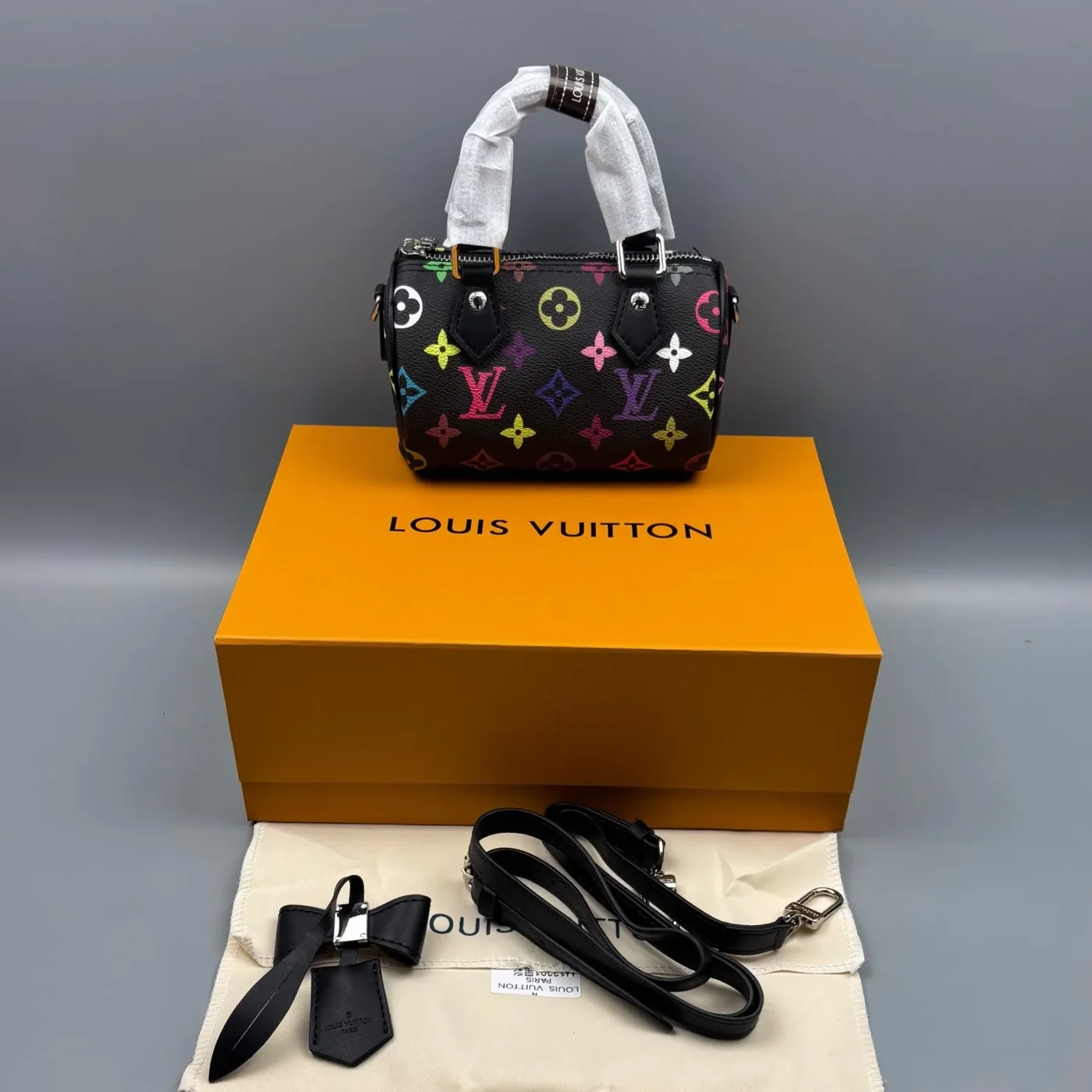 Louis Vuitton LV x TM Nano Speedy Top Handle Bag in Multicolore Noir Silver Hardware Louis Vuitton LV x TM Nano Speedy Top Handle Bag in Multicolore Noir Silver Hardware