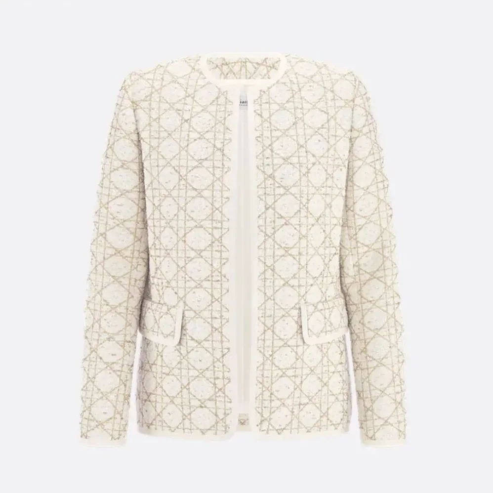 Dior Macrocannage Regular-Fit Jacket White and Gold-Tone Wool for Women in Blend Tweed Dior Macrocannage Regular-Fit Jacket White and Gold-Tone Wool for Women in Blend Tweed