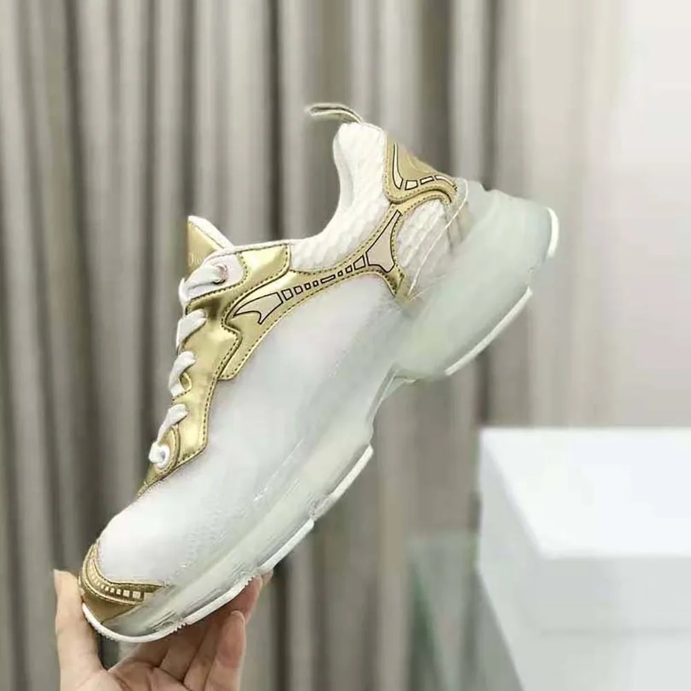 Dior Vibe Sneaker White Mesh and Gold for Women in Tone Leather Dior Vibe Sneaker White Mesh and Gold for Women in Tone Leather
