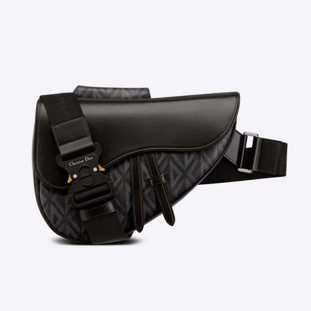 Dior Saddle Bag Black CD Diamond Canvas and Smooth Calfskin for Men