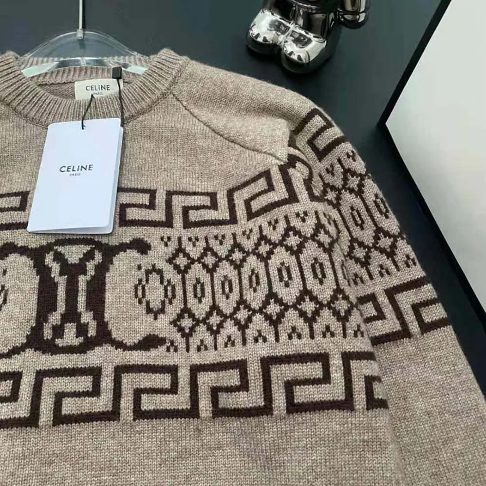 Celine Crew Neck Sweater in Triomphe Fair Isle Wool for Men