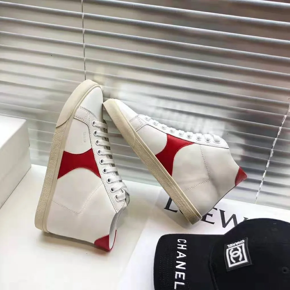 Celine Celine Triomphe Mid Lace Up Sneaker Calfskin for Women in Red