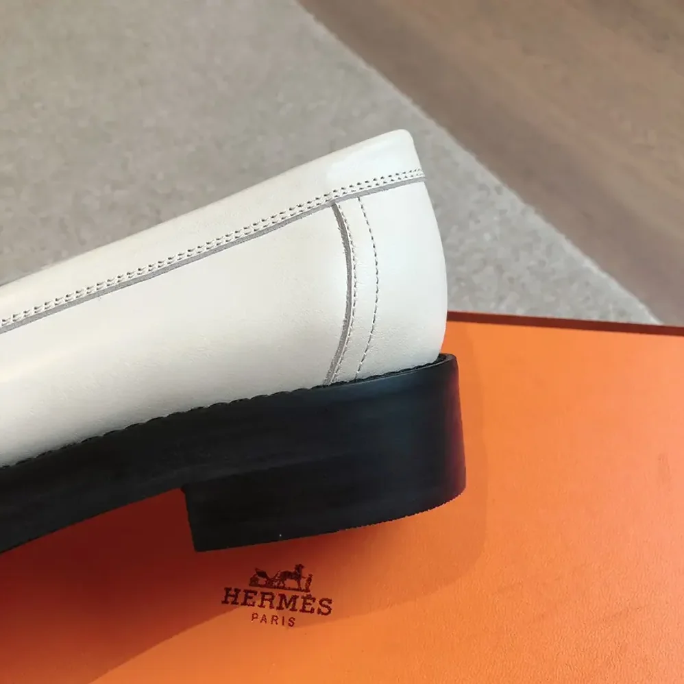 Hermes Impact Loafer in Calfskin Leather-White 241143Z for Women Hermes Impact Loafer in Calfskin Leather-White 241143Z for Women