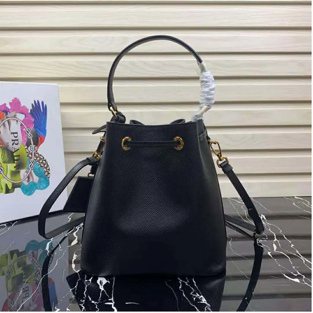Prada Saffiano Leather Bucket Bag for Women in Black