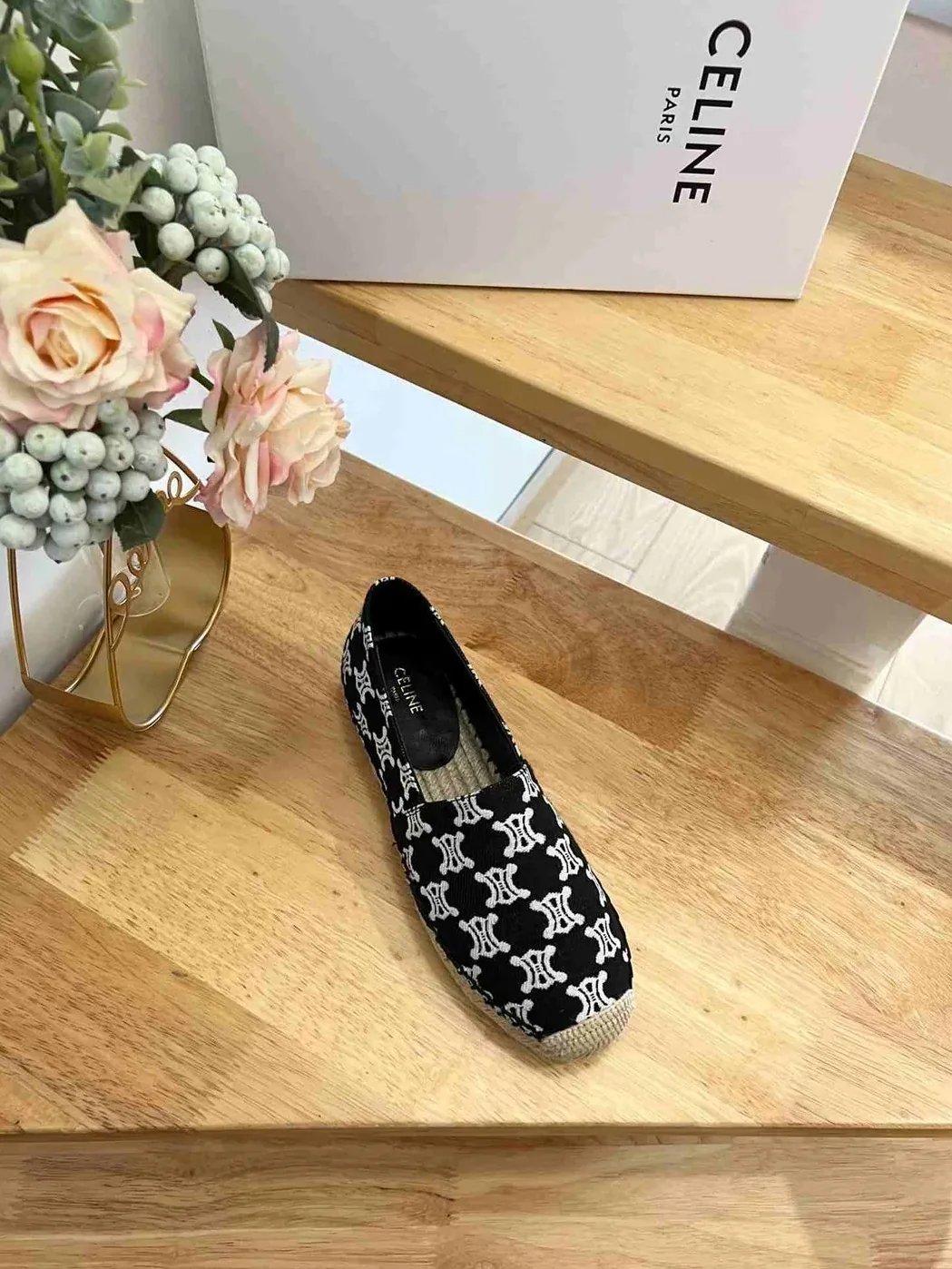 Celine Flat Espadrille With Triomphe In Triomphe Canvas Black Celine Flat Espadrille With Triomphe In Triomphe Canvas Black