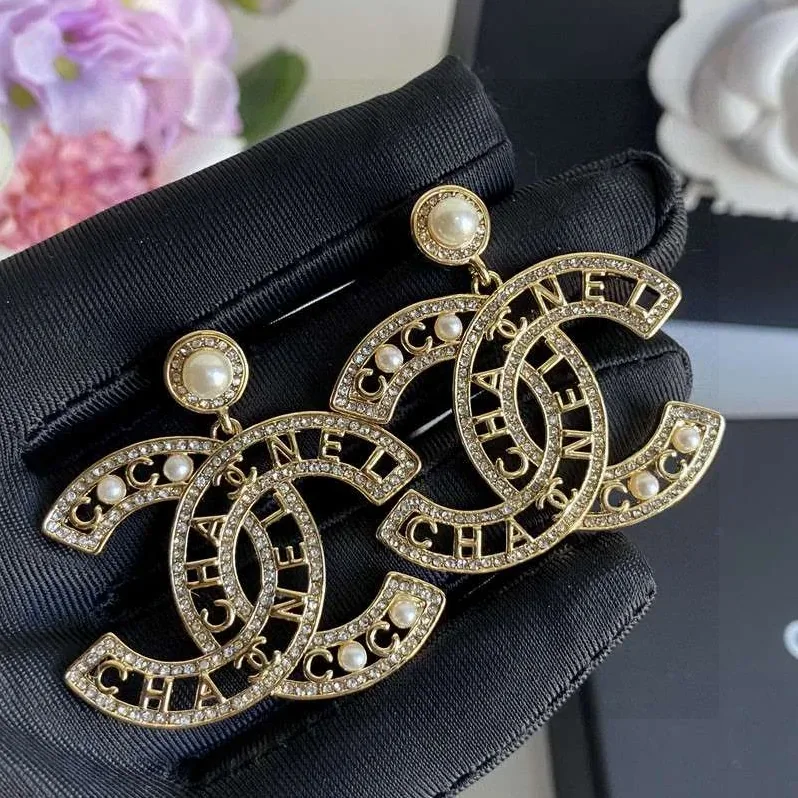 Chanel CC Letter Earrings Gold