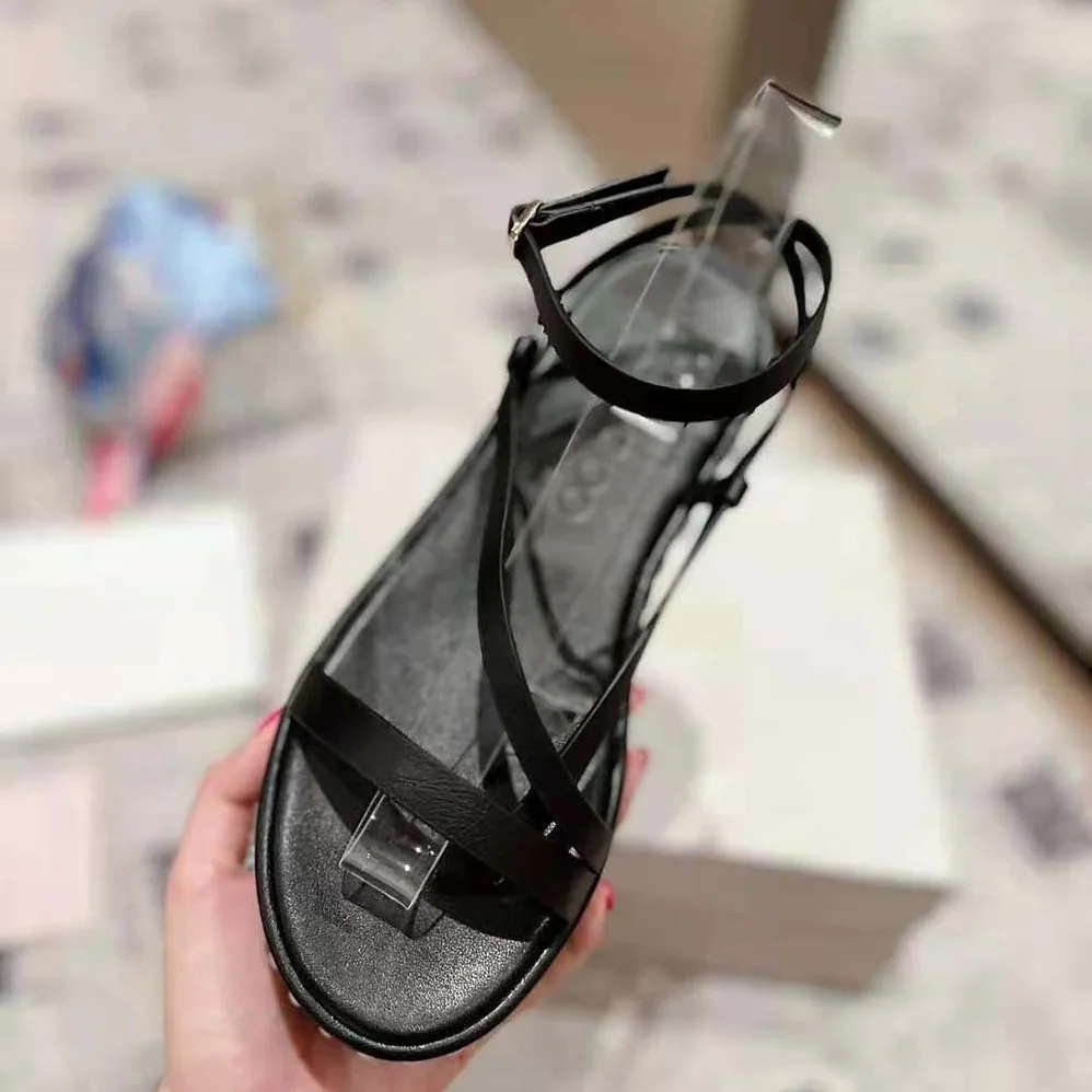 Jimmy Choo Pine Flat Black Vachetta Leather Platform Sandals with Pearl Embellishment for Women