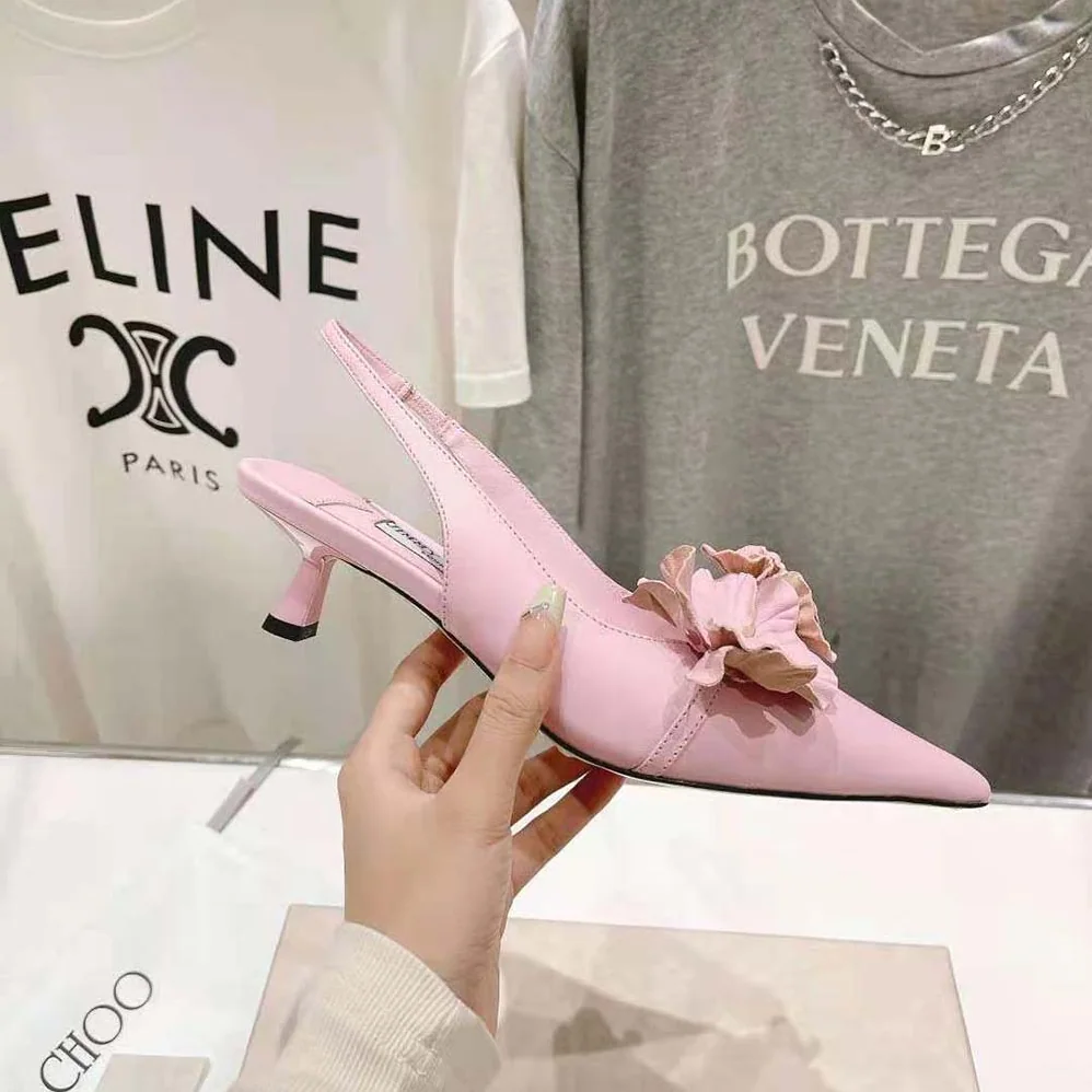 Jimmy Choo Amita Flowers 45 Rose Nappa Leather Sling Back Pumps with Flowers for Women Jimmy Choo Amita Flowers 45 Rose Nappa Leather Sling Back Pumps with Flowers for Women
