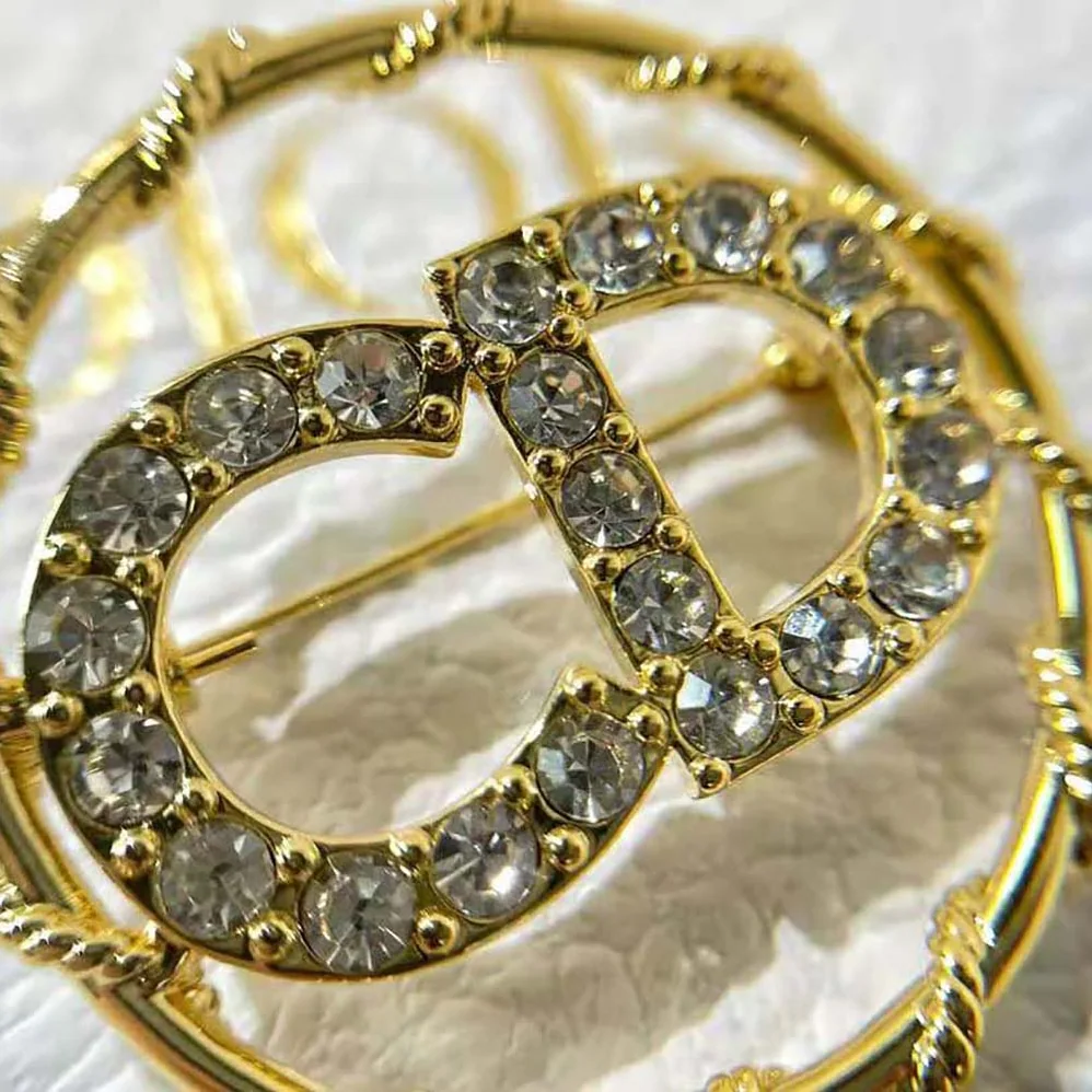 Dior Clair D Lune Brooch Gold-Finish Metal and White Crystals for Women