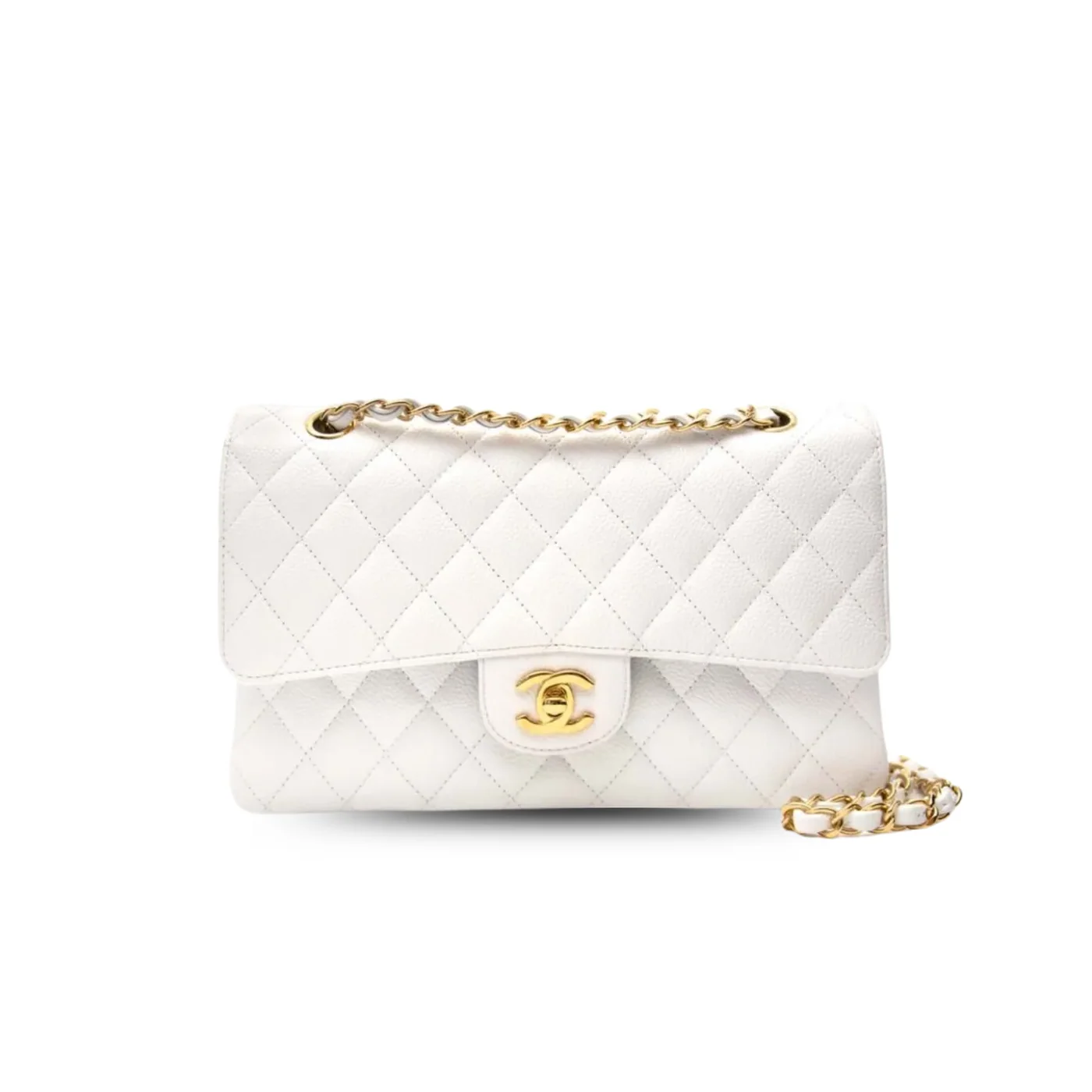 Chanel Classic Double Flap Bag Medium Crossbody in White Golden Hardware Chanel Classic Double Flap Bag Medium Crossbody in White Golden Hardware