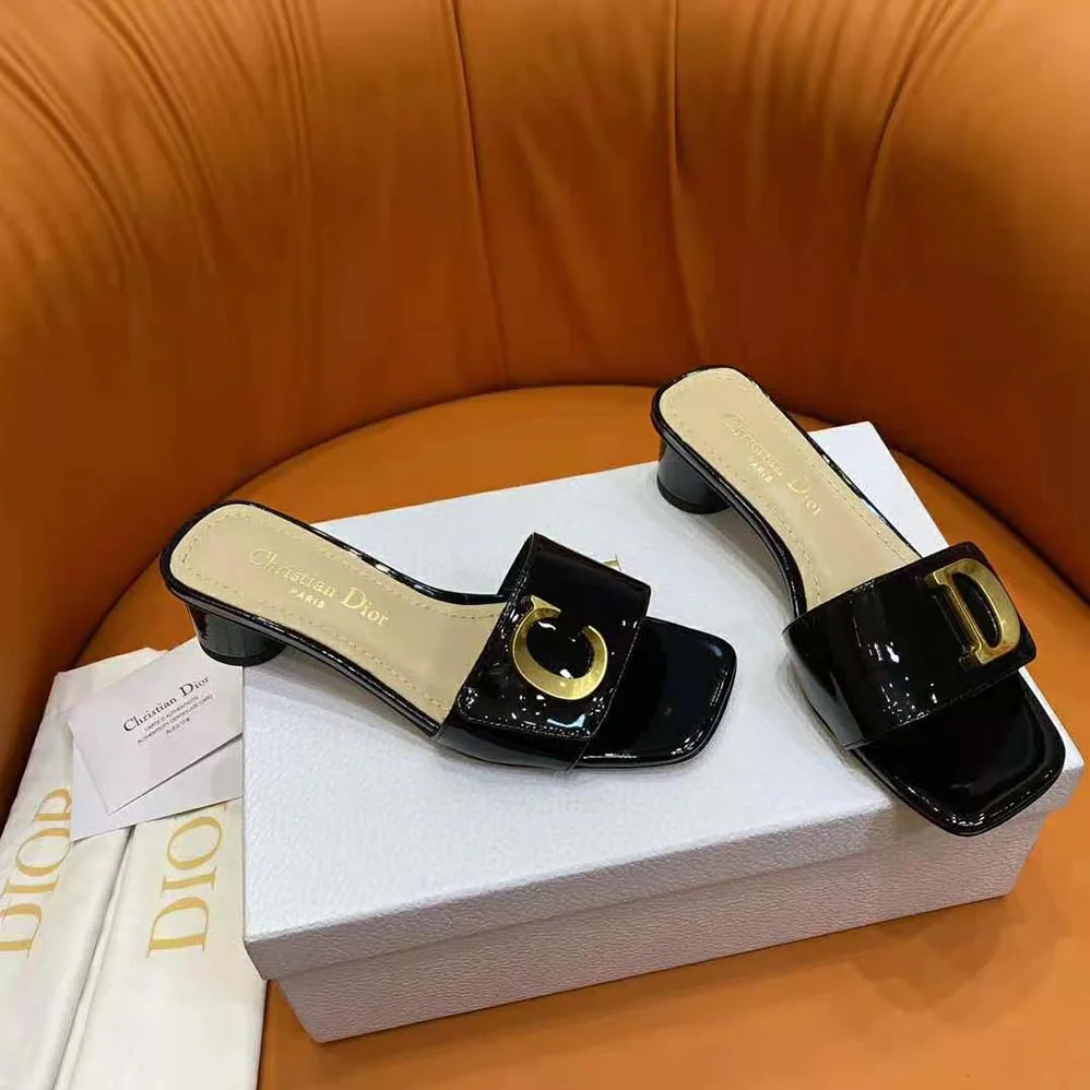 Dior C'est Dior Heeled Slide Black Patent Calfskin for Women Dior C'est Dior Heeled Slide Black Patent Calfskin for Women