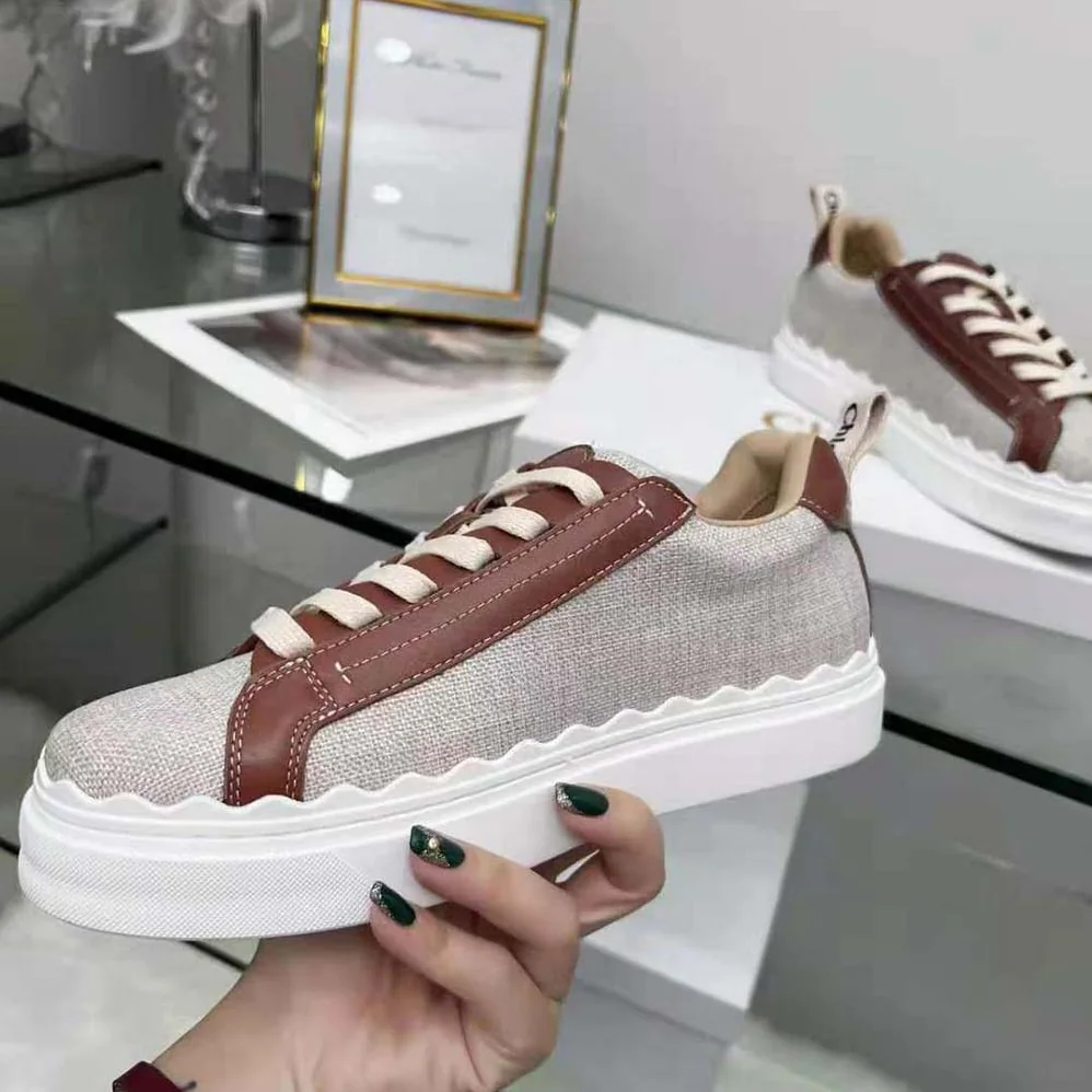 Chloe Lauren Sneaker in Leather with Canvas for Women in Brown Chloe Lauren Sneaker in Leather with Canvas for Women in Brown