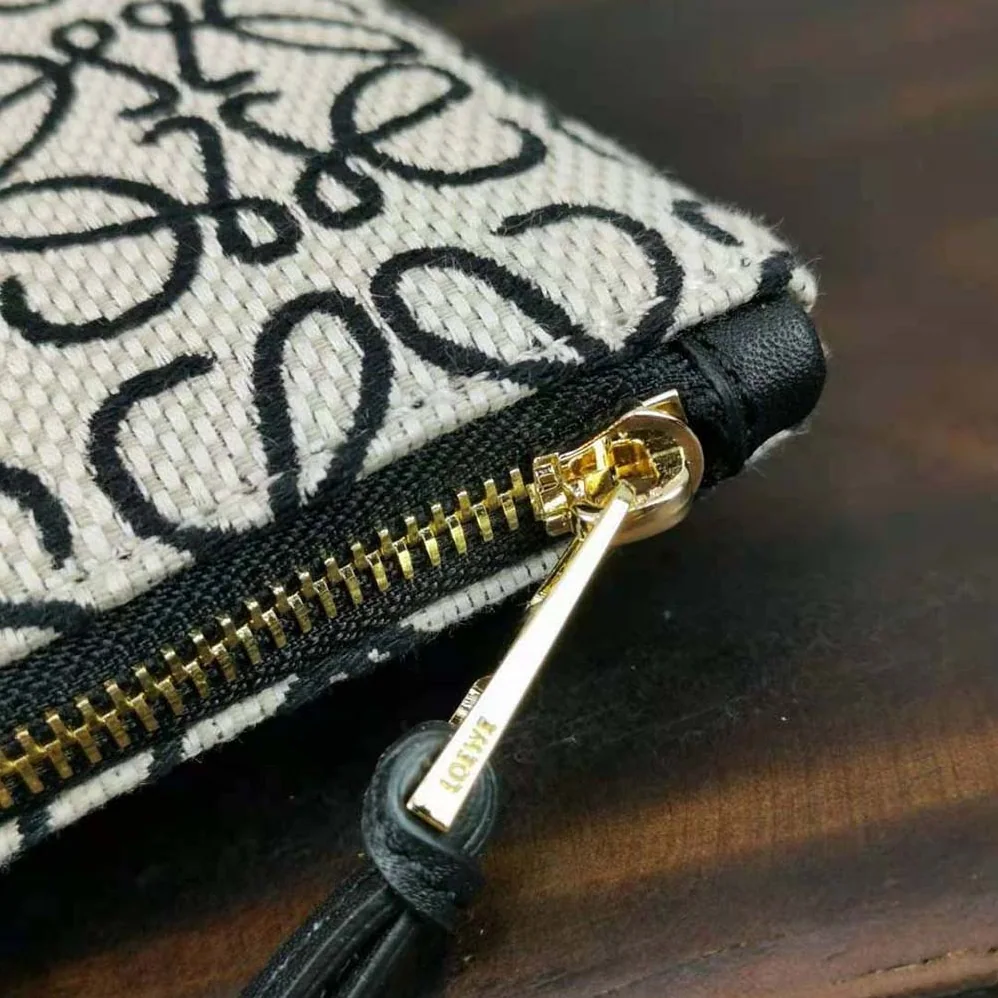 Loewe Oblong Anagram Pouch in Jacquard and Calfskin for Women in Black Loewe Oblong Anagram Pouch in Jacquard and Calfskin for Women in Black