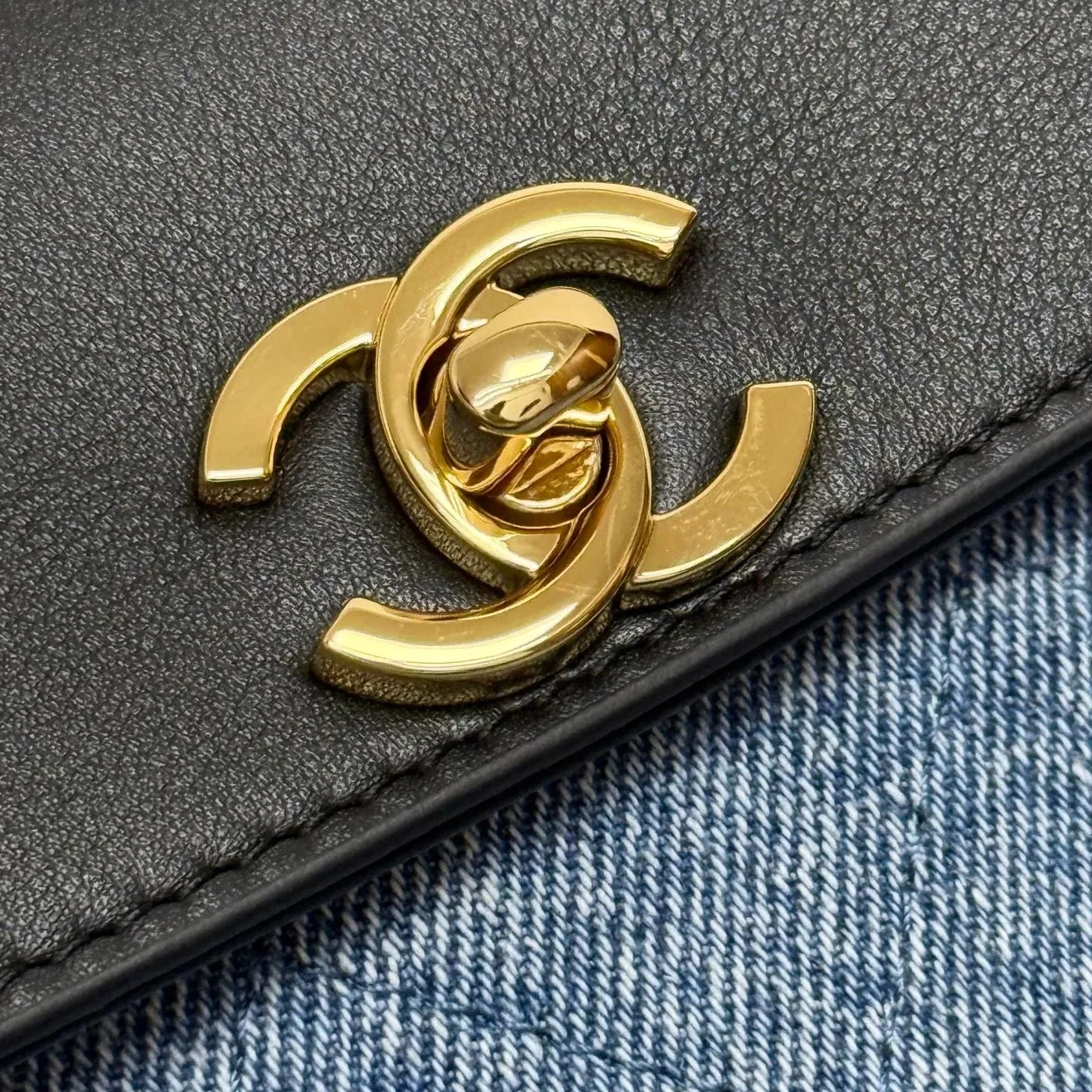 Chanel Small Shopping Shoulder Bag in Blue/ Black Gold Hardware Chanel Small Shopping Shoulder Bag in Blue/ Black Gold Hardware