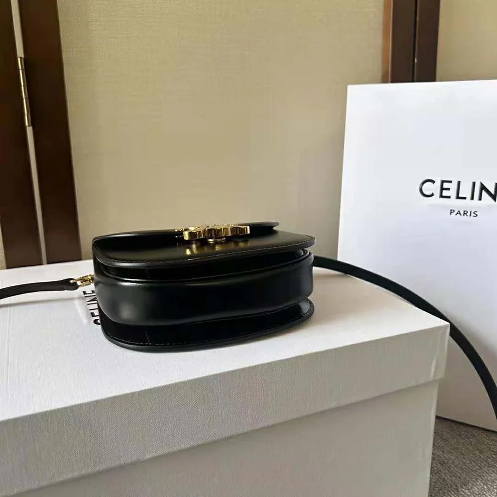 Celine Mini Besace Triomphe in Shiny Calfskin for Women in Black Celine Mini Besace Triomphe in Shiny Calfskin for Women in Black