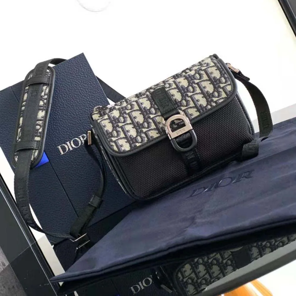 Dior 8 Mini Bag with Strap Beige and Black Dior Oblique Jacquard for Men