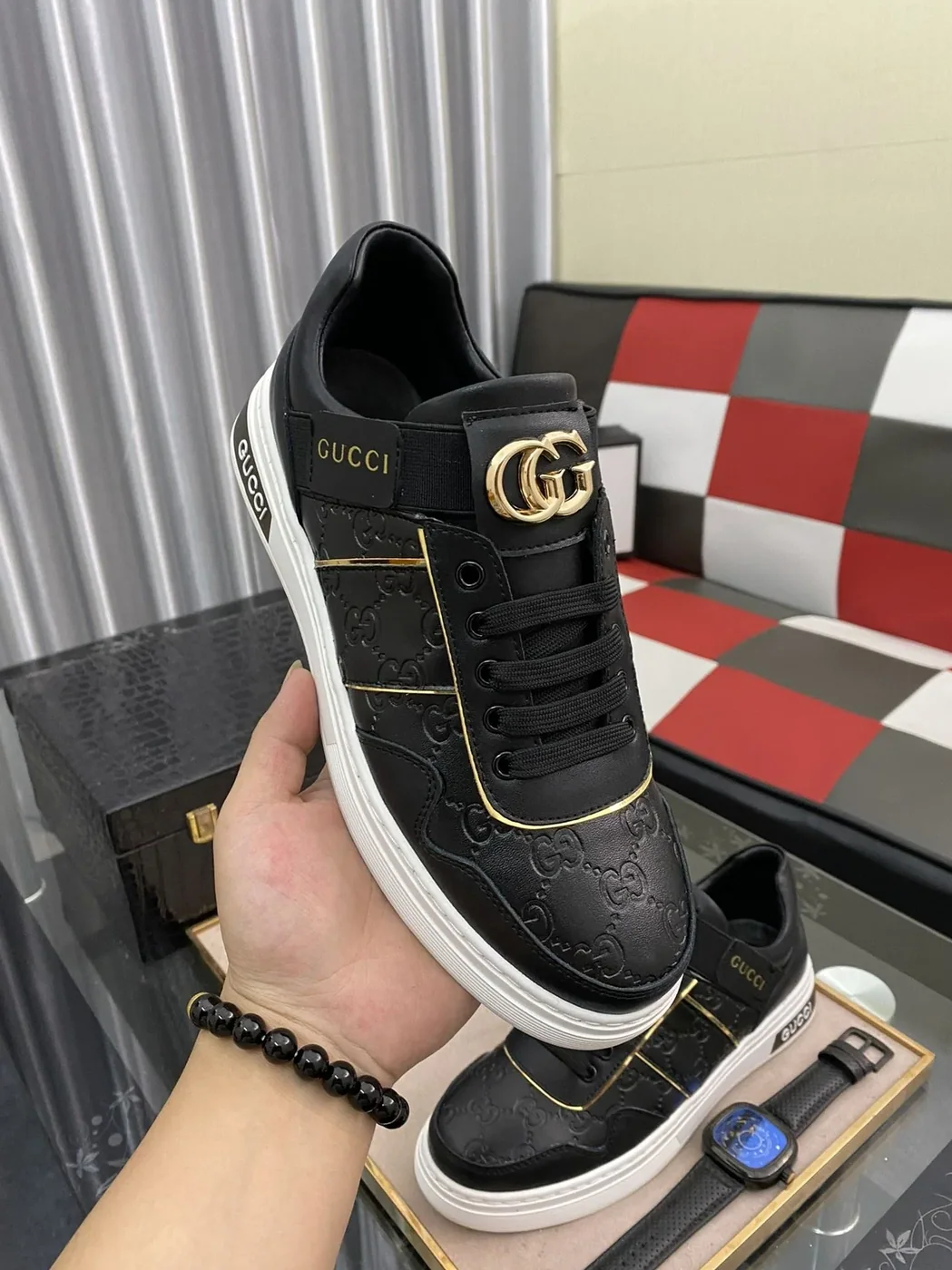 Gucci GG Embossed Sneaker Loafer With GG Black Gold for Men
