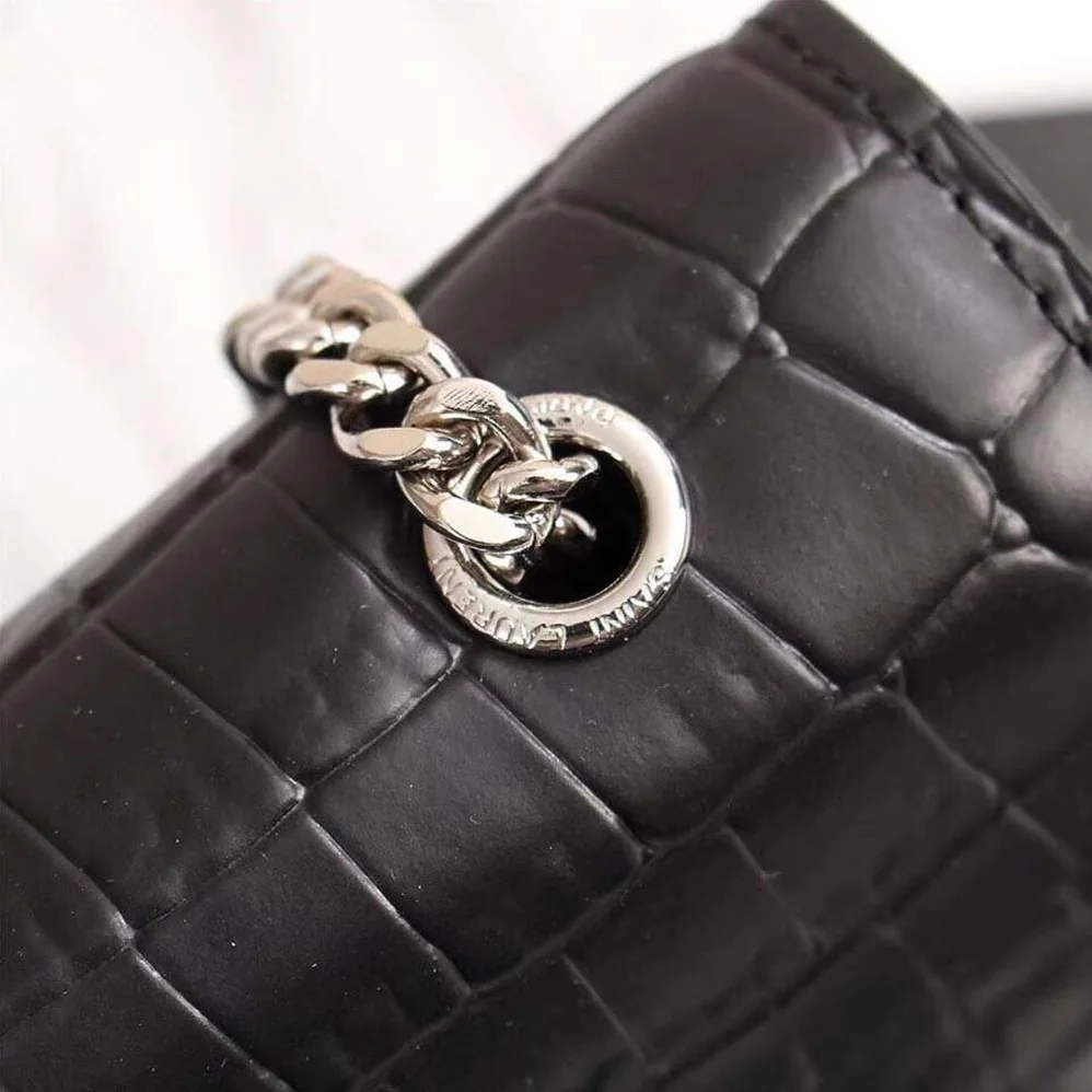 Saint Laurent YSL Kate Small Tassel Embossed Crocodile Shiny Calfskin for Women in Black