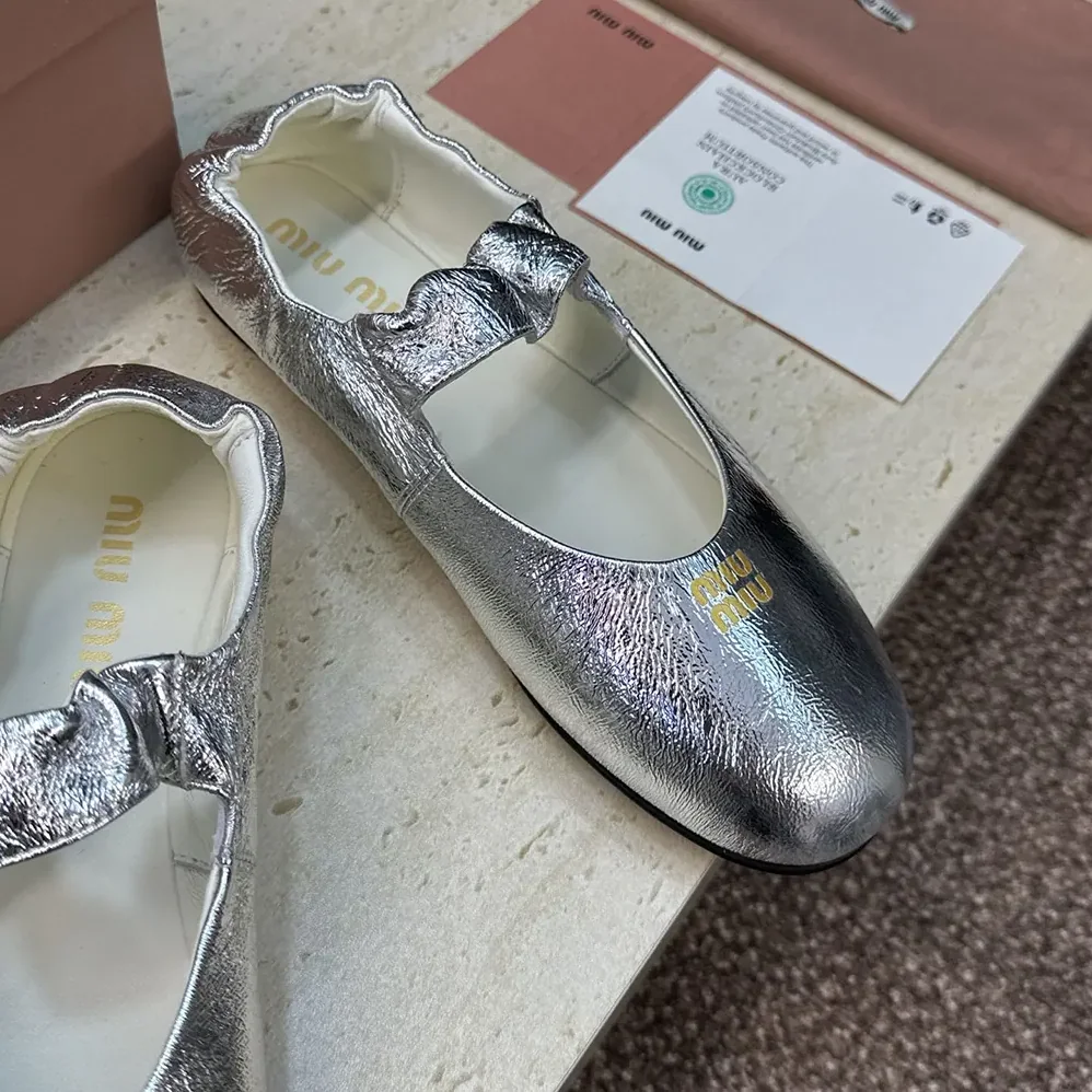 Miu Miu Ruches Mordoré Nappa Leather Ballerinas for Women