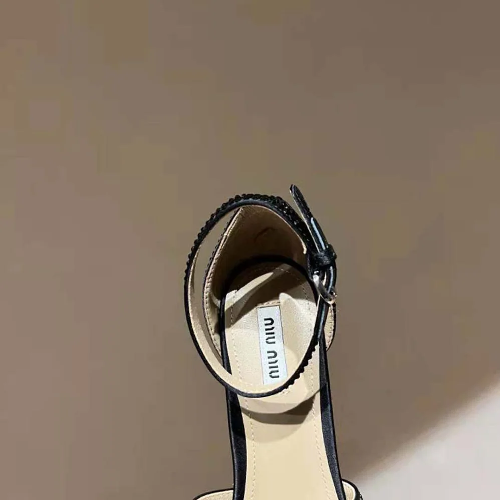 Miu Miu Satin Platform Sandals with Crystals for Women in Black